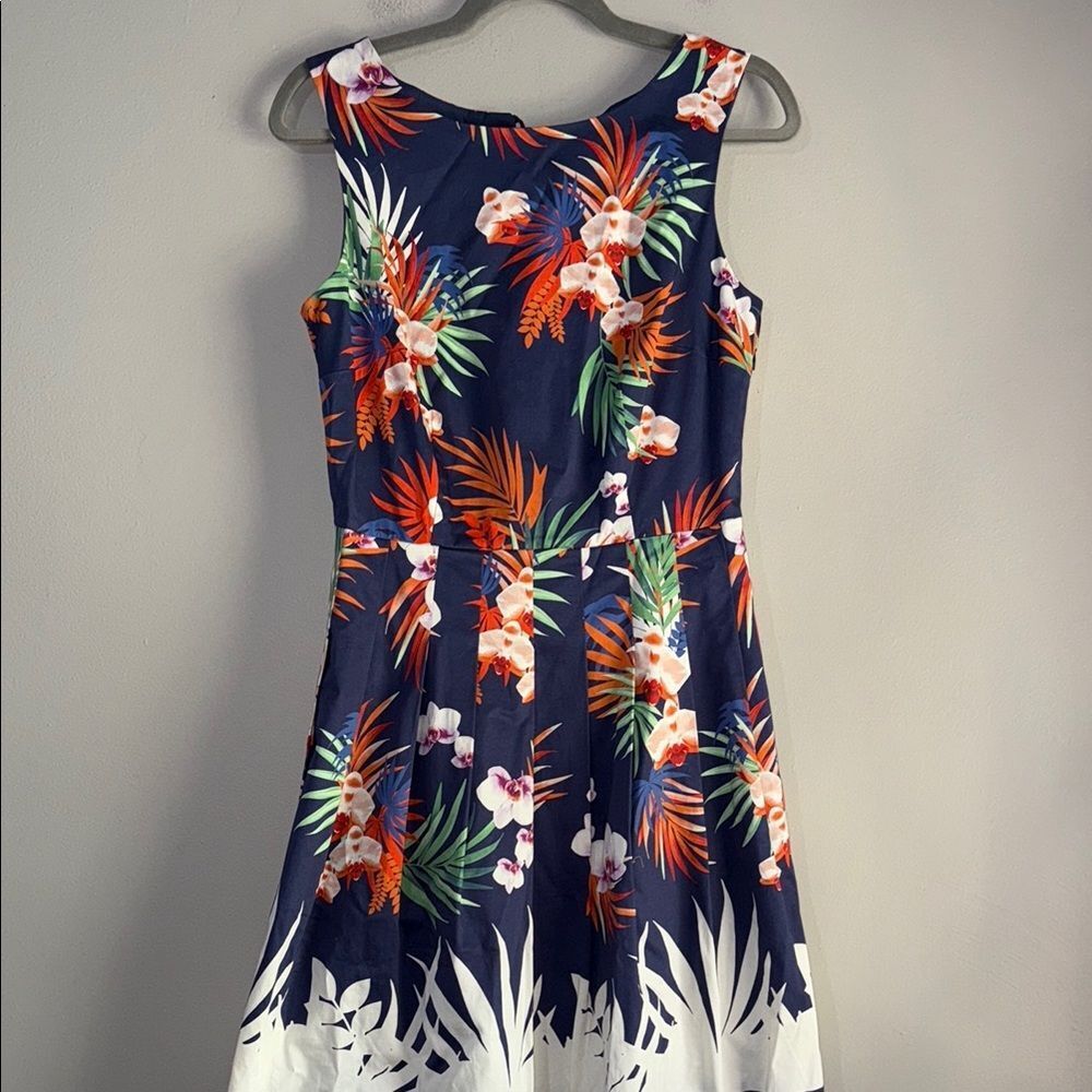 Talbots Blue and White Scoop Neck Tropical Sundress